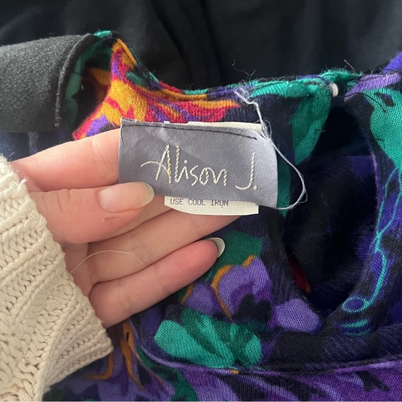 Vintage Alison J Purple Green Floral Diamond Print Belted Maxi Dress Womens XL - Picture 5 of 6